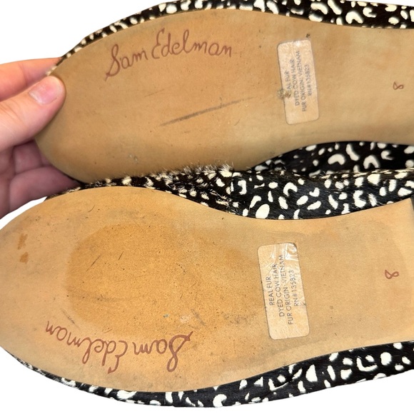 Sam Edelman Women’s Size 8 Black White Real Dyed Calf Fur Leather Ballet Flats - Picture 4 of 5